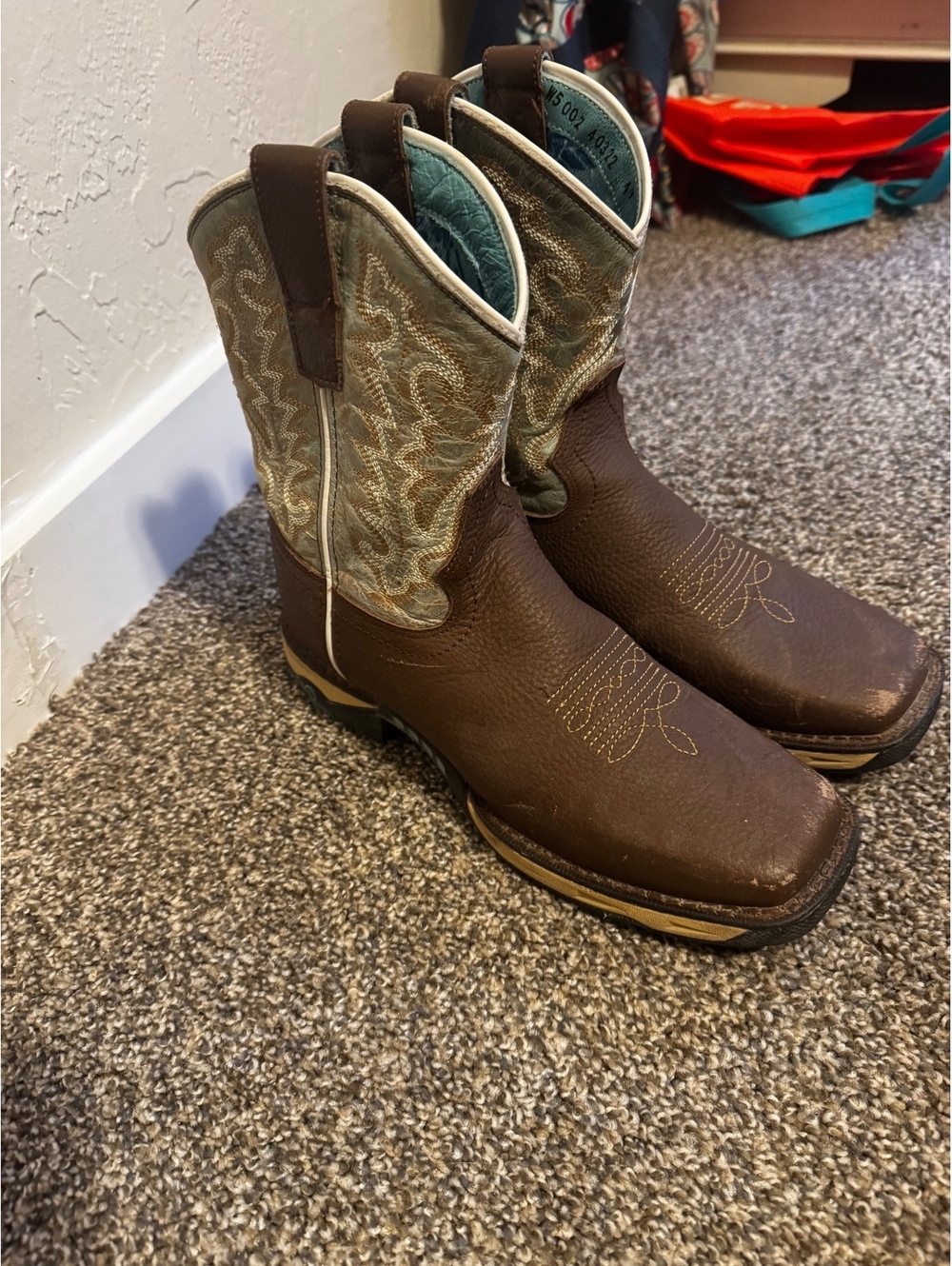 CORRAL Women’s Brown & Turquoise Square Toe Western Boots – Size 8.5 M